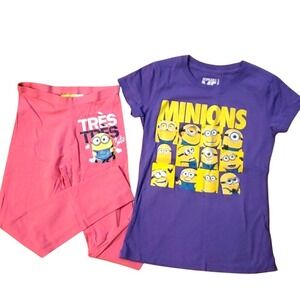 Despicable Me Girls Purple Minion Short Sleeve Shirt‎ and Pink Leggings Size 7-8
